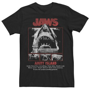 �A�j���L�����N�^�[ �����Y �g�b�v�X T�V���c Licensed Character Men's Jaws Movie Poposter Tee Black �u���b�N