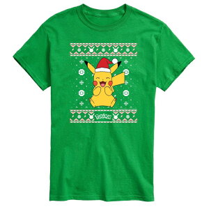 �A�j���L�����N�^�[ �����Y �g�b�v�X T�V���c �g�[�� Licensed Character Big & Tall Pokemon Pikachu Holiday Tee Green �O���[��