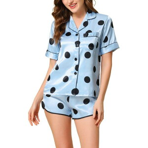 cheibear ���f�B�[�X �A���_�[�E�F�A �i�C�g�E�F�A �V���[�g�p���c �T�e�� cheibear Women'satin Pajamas Nightwear 2pcsleepwear Tops with Shorts Lounge PJ Sets Blue �u���[