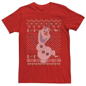 �A�j���L�����N�^�[ �����Y �g�b�v�X T�V���c �Z�[�^�[ Licensed Character Men's Frozen Olaf Ugly Christmasweater Short Sleeve Tee Red ���b�h