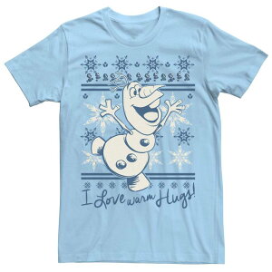 �f�B�Y�j�[ �����Y �g�b�v�X T�V���c Disney's Frozen Olaf Men's I Love Warm Hugs Pattern Tee Light Blue �u���[