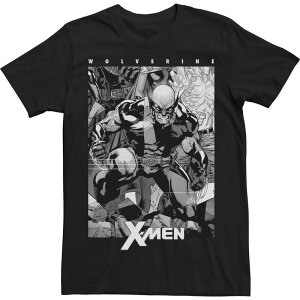 �A�j���L�����N�^�[ �����Y �g�b�v�X T�V���c �g�[�� Licensed Character Big & Tall Marvel X-Men Wolverine Black & White Comic Panel Tee Black �u���b�N