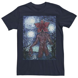�A�j���L�����N�^�[ �����Y �g�b�v�X T�V���c �g�[�� Licensed Character Big & Tall Netflix Stranger Things Demogorgon Starry Night Style Poster Tee Navy �l�C�r�[