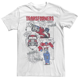 �A�j���L�����N�^�[ �����Y �g�b�v�X T�V���c Licensed Character Men's Transformers Optimus Prime Transformation Comic Strip Tee White �z���C�g