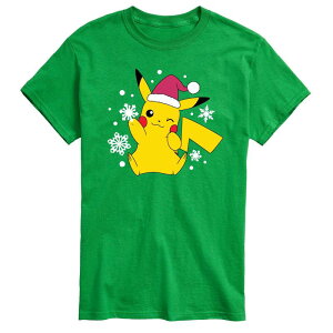 �A�j���L�����N�^�[ �����Y �g�b�v�X T�V���c �g�[�� Licensed Character Big & Tall Pokemon Pikachu Santa Tee Green �O���[��