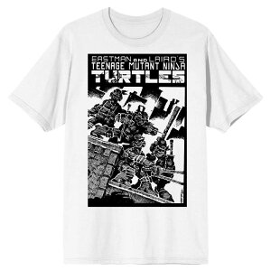 �A�j���L�����N�^�[ �����Y �g�b�v�X T�V���c �O���t�B�b�N Licensed Character Men's Teenage Mutant Ninja Turtles Comic Origins Turtle Ninjas Crosshatch Art Graphic Tee White �z���C�g