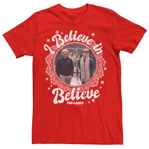 �A�j���L�����N�^�[ �����Y �g�b�v�X T�V���c �O���t�B�b�N Licensed Character Men's Ted Lasso I Believe In Believe Holiday Wreath Graphic Tee Red ���b�h