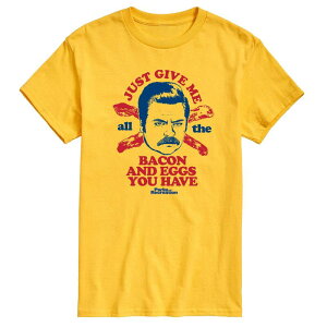 �A�j���L�����N�^�[ �����Y �g�b�v�X T�V���c �O���t�B�b�N Licensed Character Men's Parks And Recs Ron Bacon Eggs Graphic Tee Yellow �C�G���[