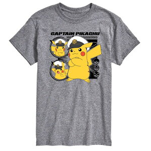 �A�j���L�����N�^�[ �����Y �g�b�v�X T�V���c �L���b�v �O���t�B�b�N Licensed Character Men's Pokemon Captain Pikachu Graphic Tee Heather Gray �O���[