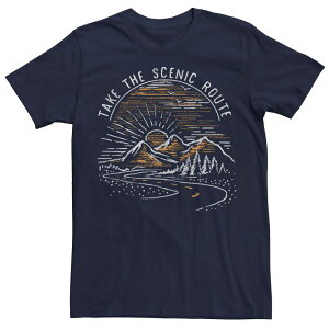�A�j���L�����N�^�[ �����Y �g�b�v�X T�V���c Licensed Character Men's Take The Scenic Route Mountain Sunrise Sketch Tee Navy �l�C�r�[