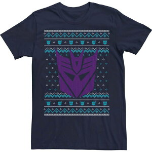 �A�j���L�����N�^�[ �����Y �g�b�v�X T�V���c �Z�[�^�[ Licensed Character Men's Transformers Christmas Decepticon Ugly Sweater Style Tee Navy �l�C�r�[