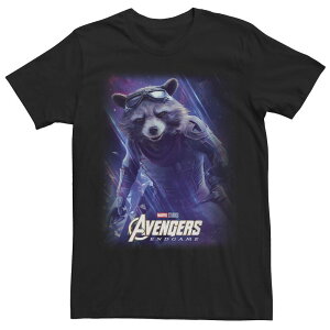 �}�[�x�� �����Y �g�b�v�X T�V���c �O���t�B�b�N Men's Marvel Avengers Endgame Rocket Raccoon Galactic Space Poster Graphic Tee Black �u���b�N