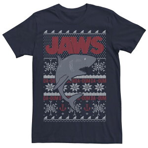 �A�j���L�����N�^�[ �����Y �g�b�v�X T�V���c �Z�[�^�[ Licensed Character Men's Jaws Dun Shark Ugly Christmasweater Tee Navy �l�C�r�[