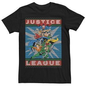 �A�j���L�����N�^�[ �����Y �g�b�v�X T�V���c �Z�[�^�[ Licensed Character Men's DComics Justice League Action Pose Christmasweater Style Tee Black �u���b�N
