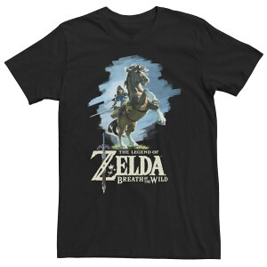 �A�j���L�����N�^�[ �����Y �g�b�v�X T�V���c �g�[�� Licensed Character Big & Tall Nintendo Zelda Breath of the Wild Link Epona Painted Tee Black �u���b�N