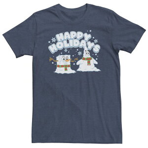 �j�R���f�I�� �����Y �g�b�v�X T�V���c �p���c �g�[�� Big & Tall Nickelodeon SpongeBob SquarePants Patrick Star Snowmen Happy Holidays Tee Navy Heather �w�U�[
