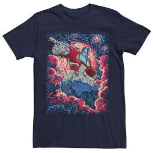�A�j���L�����N�^�[ �����Y �g�b�v�X T�V���c �O���t�B�b�N Licensed Character Men's Transformers Optimus Prime Starry Night Graphic Tee Navy �l�C�r�[