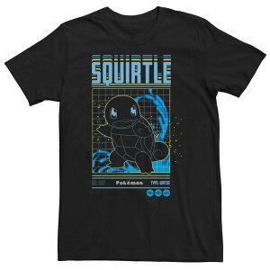 �A�j���L�����N�^�[ �����Y �g�b�v�X T�V���c �v�����g�[�� �O���t�B�b�N Licensed Character Big & Tall Pokemon Squirtle Blueprint Grid Graphic Tee Black �u���b�N