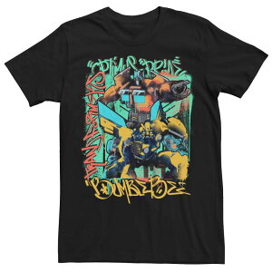 �A�j���L�����N�^�[ �����Y �g�b�v�X T�V���c �g�[�� �O���t�B�b�N Licensed Character Big & Tall Transformers Rise of the Beasts Optimus Prime Bumblebee Graffiti Graphic Tee Black �u���b�N