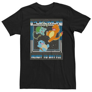 �A�j���L�����N�^�[ �����Y �g�b�v�X T�V���c �g�[�� Licensed Character Big & Tall Pok mon Bulbasaur Charmander Squirtle Ready To Battle Tee Black �u���b�N