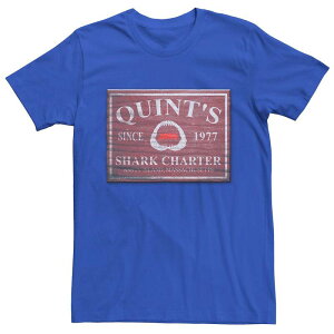 �A�j���L�����N�^�[ �����Y �g�b�v�X T�V���c Licensed Character Men's Jaws Quint'shark Charter Wooden Sign Tee Royal