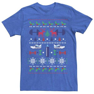 �A�j���L�����N�^�[ �����Y �g�b�v�X T�V���c �Z�[�^�[ Licensed Character Men's Ugly Sweater Holiday Workout Weights Tee Royal Heather �w�U�[