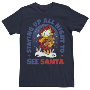 �A�j���L�����N�^�[ �����Y �g�b�v�X T�V���c Licensed Character Men's Garfield Santa Up Late Christmas Tee Navy �l�C�r�[