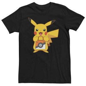 �A�j���L�����N�^�[ �����Y �g�b�v�X T�V���c Licensed Character Men's Pok mon Pikachu Treat Pok ball Bag Tee Black �u���b�N