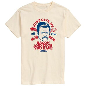 �A�j���L�����N�^�[ �����Y �g�b�v�X T�V���c �O���t�B�b�N Licensed Character Men's Parks And Recs Ron Bacon Eggs Graphic Tee Cream �N���[��