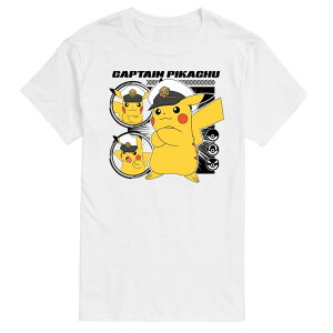 �A�j���L�����N�^�[ �����Y �g�b�v�X T�V���c �L���b�v �O���t�B�b�N Licensed Character Men's Pokemon Captain Pikachu Graphic Tee White �z���C�g