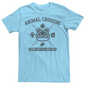�A�j���L�����N�^�[ �����Y �g�b�v�X T�V���c ���S �O���t�B�b�N Licensed Character Men's Nintendo Animal Crossing Everyday Is A New Day Logo Graphic Tee Light Blue �u���[