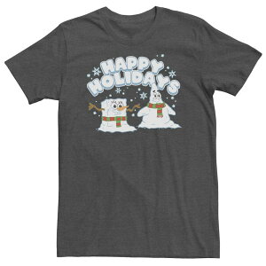 �j�R���f�I�� �����Y �g�b�v�X T�V���c �p���c �g�[�� Big & Tall Nickelodeon SpongeBob SquarePants Patrick Star Snowmen Happy Holidays Tee Charcoal Heather �`���R�[��
