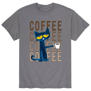 �A�j���L�����N�^�[ �����Y �g�b�v�X T�V���c Licensed Character Men's Pete The Cat Coffee Repeated Tee Charcoal �`���R�[��