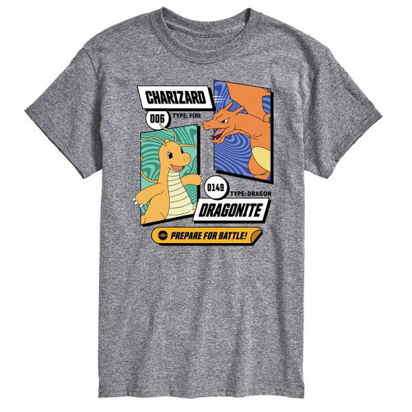 アニメキャラクター メンズ トップス Tシャツ トール グラフィック Licensed Character Big & Tall Pokemon Dragonite Charizard Graphic Tee Gray グレー