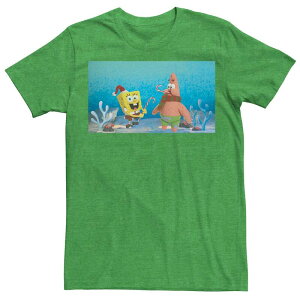 �A�j���L�����N�^�[ �����Y �g�b�v�X T�V���c �p���c Licensed Character Men'spongebob Squarepants Patrick Star Christmas Buddies Tee Kelly Heather �w�U�[