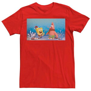 �A�j���L�����N�^�[ �����Y �g�b�v�X T�V���c �p���c Licensed Character Men'spongebob Squarepants Patrick Star Christmas Buddies Tee Red ���b�h