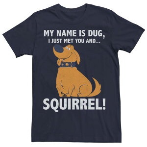 �f�B�Y�j�[ �s�N�T�[ �����Y �g�b�v�X T�V���c Disney / Pixar's Up Dug Men's Just Met and SQUIRREL! Tee Navy �l�C�r�[