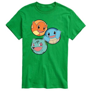 �A�j���L�����N�^�[ �����Y �g�b�v�X T�V���c �O���t�B�b�N Licensed Character Men's Pokemon Squirtle Bulbasaur Charmander Graphic Tee Green �O���[��