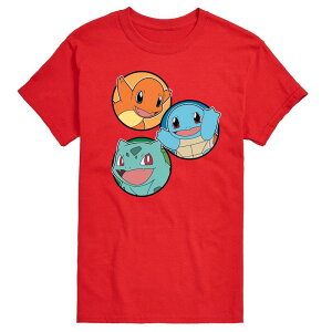 �A�j���L�����N�^�[ �����Y �g�b�v�X T�V���c �O���t�B�b�N Licensed Character Men's Pokemon Squirtle Bulbasaur Charmander Graphic Tee Red ���b�h