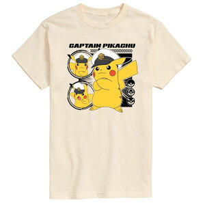 �A�j���L�����N�^�[ �����Y �g�b�v�X T�V���c �L���b�v �O���t�B�b�N Licensed Character Men's Pokemon Captain Pikachu Graphic Tee Cream �N���[��