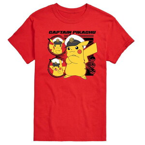 �A�j���L�����N�^�[ �����Y �g�b�v�X T�V���c �L���b�v �O���t�B�b�N Licensed Character Men's Pokemon Captain Pikachu Graphic Tee Red ���b�h