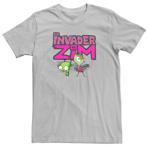 �A�j���L�����N�^�[ �����Y �g�b�v�X T�V���c ���S Licensed Character Men's Invader Zim and Gir Painted Logo Tee Silver �V���o�[