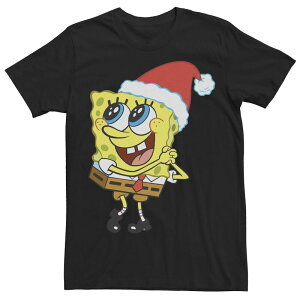 �A�j���L�����N�^�[ �����Y �g�b�v�X T�V���c �p���c Licensed Character Men'spongebob Squarepantsanta Hat Dreaming Of Christmas Tee Black �u���b�N