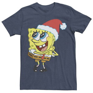 �A�j���L�����N�^�[ �����Y �g�b�v�X T�V���c �p���c Licensed Character Men'spongebob Squarepantsanta Hat Dreaming Of Christmas Tee Navy Heather �w�U�[