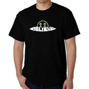 �G���G�[�|�b�v�A�[�g �����Y �g�b�v�X T�V���c LA Pop Art Believe UFO - Men's Word Art-Shirt Black �u���b�N