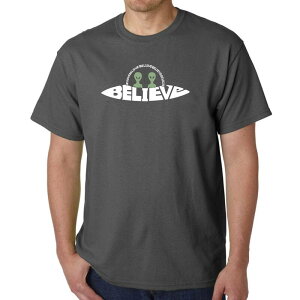 �G���G�[�|�b�v�A�[�g �����Y �g�b�v�X T�V���c LA Pop Art Believe UFO - Men's Word Art-Shirt Grey �O���[