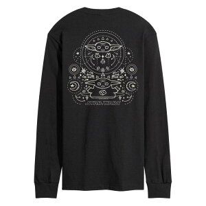 �X�^�[ �E�H�[�Y �����Y �g�b�v�X T�V���c �O���t�B�b�N Men'star Wars The Mandalorian Grogu Celestialong Sleeve Graphic Tee Black �u���b�N