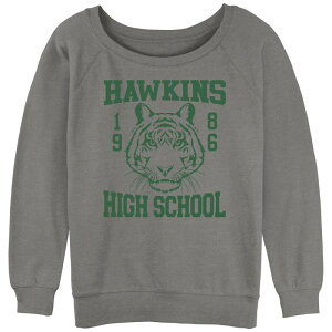 �A�j���L�����N�^�[ ���f�B�[�X �g�b�v�X T�V���c �p�C�� �O���t�B�b�N Licensed Character Juniors' Stranger Things Hawkins 1986 High School Slouchy Terry Graphic Pullover Gray Heather �O���[