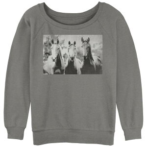 �A�j���L�����N�^�[ ���f�B�[�X �g�b�v�X T�V���c �p�C�� �O���t�B�b�N Licensed Character Juniors' Three Horses Photo Slouchy Terry Graphic Pullover Gray Heather �O���[