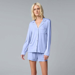 ���F���E�H�� ���f�B�[�X �A���_�[�E�F�A �i�C�g�E�F�A �V���[�g�p���c Women'simply Vera Wang 2-Piece Basic Luxury Long Sleeve Notchneck Pajama Top & Pajama Boxer Shortset Blue Mist �u���[